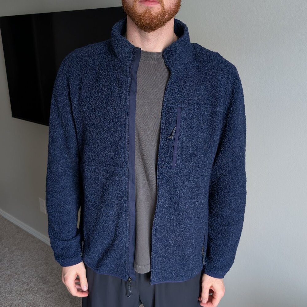 Wool&Prince Men's Merino Wool Fleece Jacket Navy Heather LARGE